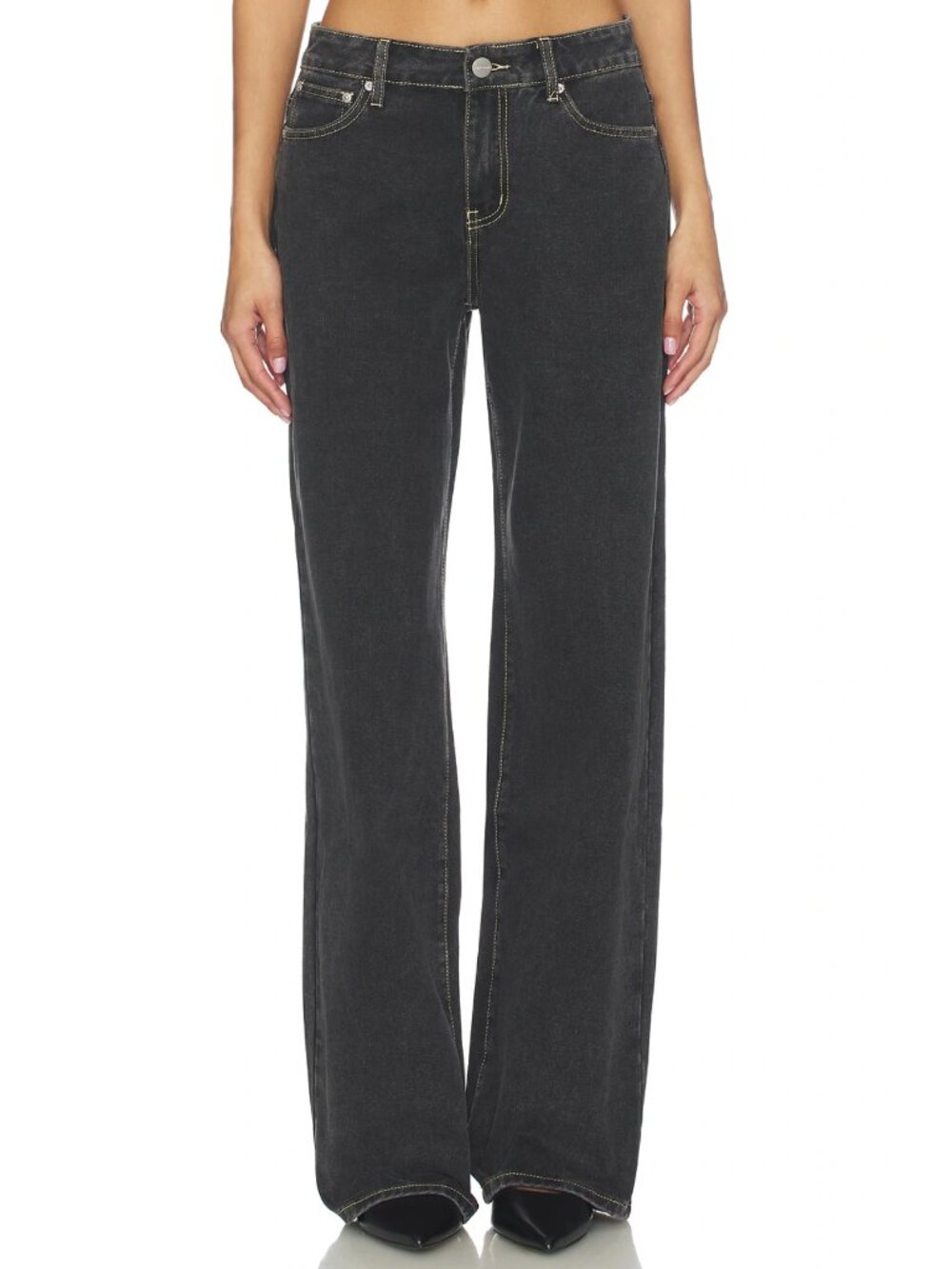 NEW superdown Claira Jean in Vintage Black Wash Straight Wide Leg Denim Jeans